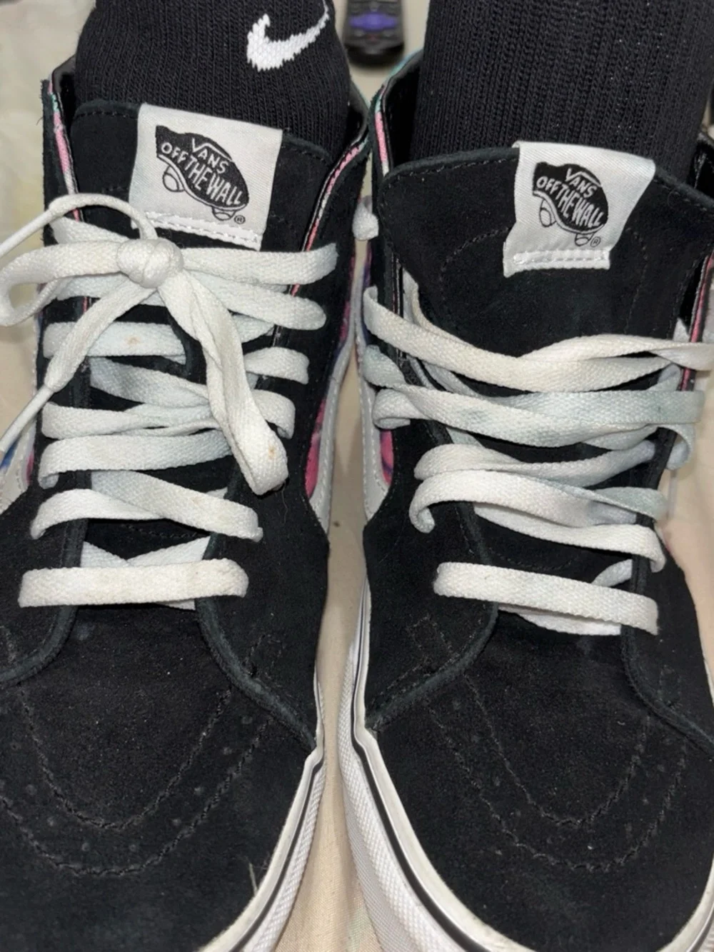 Vans High-Top Women's Black Suede Sneakers with Pink Trim
